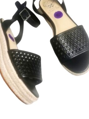 𝅺NEW! VINCE CAMUTO Kovya Black Faux Leather Espadrille Sandals 8.5.